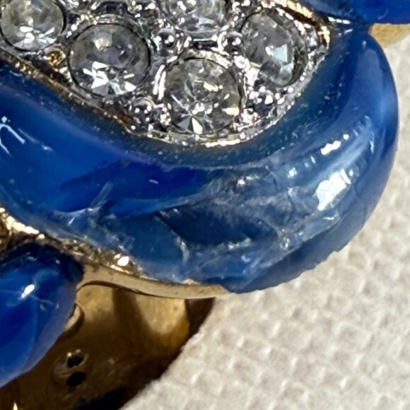 Lorren Bell Blue & Rhinestone Clip-On Earrings New - Picture 8 of 8